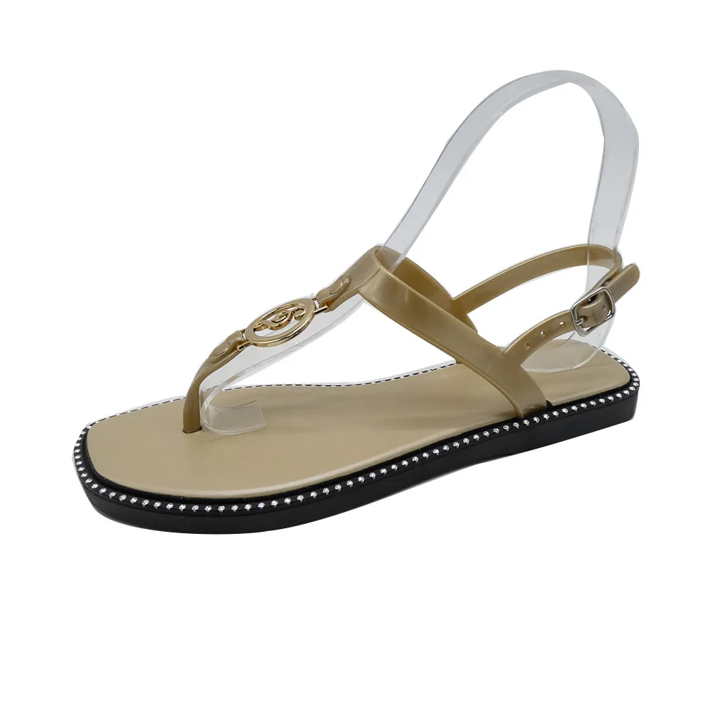 Sandales Femme Women's Flat Sandals  Black PVC  Slides Open Toe Custom Logo Slippers For Woman