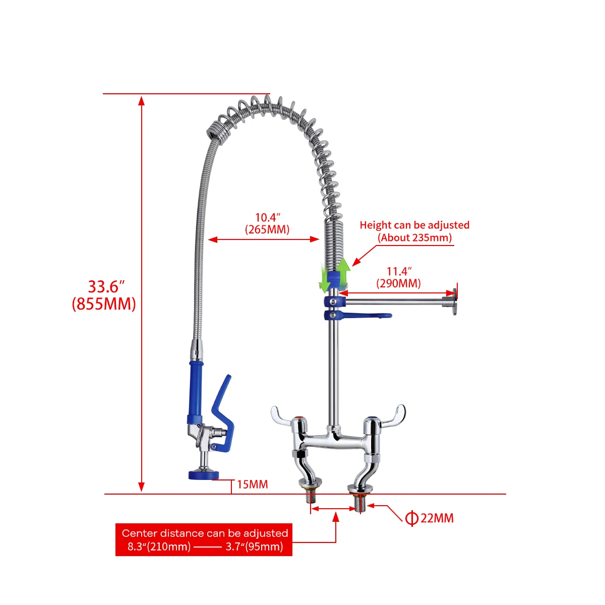 Commercial Kitchen 33\39\41\47" Height Brass Swing Spout Pre-Rinse with Sprayer 1/2/3 Compartment Sink Taps Deck Mountable factory