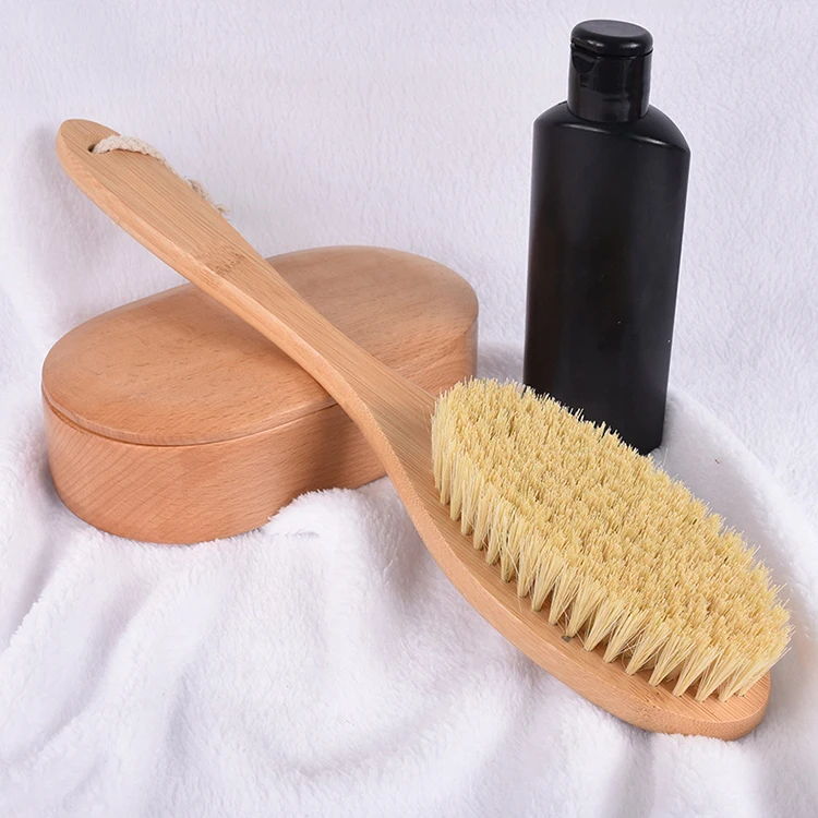 Customized wooden polyester belt sisal hemp body brush long handle wooden bath brush with handle