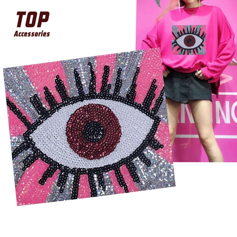 Large Size Sewing Backing Square Eyes Sequin Patches for T-shirt