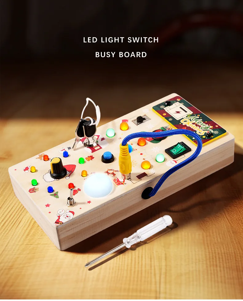 Lernspielzeug für Kinder, elektronisches LED-Licht, Baby, sensorisches Holzbrett, Montessori-Spielzeug für Kleinkinder, Weihnachtsgeschenke, Details