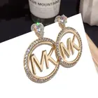 Earrings Crystal Girl Women Big Diamond Plated Letter Stainless Hoop Mk Earrings