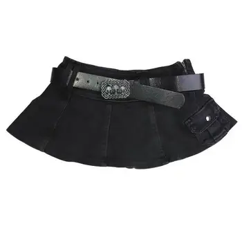 Ins Harajuku Low Waist Mini Pant Skirt with Belt Women Sexy Black Sashes Denim Skirts Female Punk Grunge Clubwear