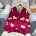 Fashion Sweater Cardigan Fashion Custom V Neck Embroidery Knit Sheep Pretty Sweater Cardigan For Women