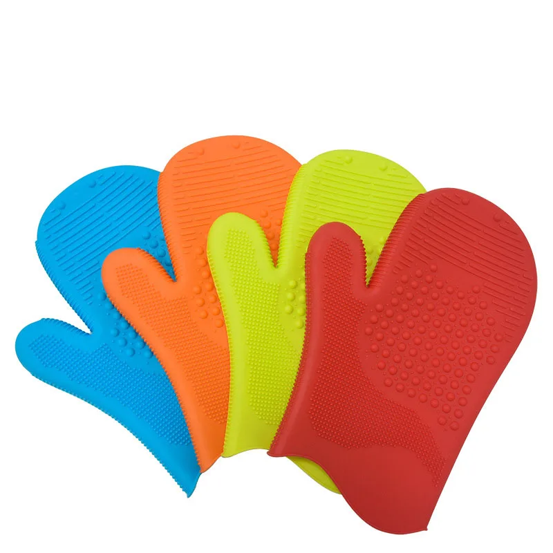 Wholesale 108g New Two-finger Silicone Baking Gloves Microwave Silicone Grill Oven Mitt Household Kitchen Heat Insulation Gloves