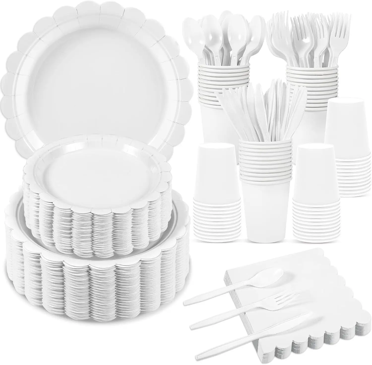 Solid color Party Tableware Set White Lace Edge Birthday Party Decorations Pure color Disposable Paper Plates And Cups