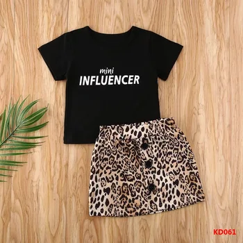 2020Summer Toddler Baby Girl Clothes Short Sleeve Letter Printed Tops T-Shirt Leopard Print Mini Skirt Outfits