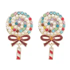 Inlaid Pearl Alloy Inlaid Diamond Acrylic Imitation Pearl Lollipop Earrings