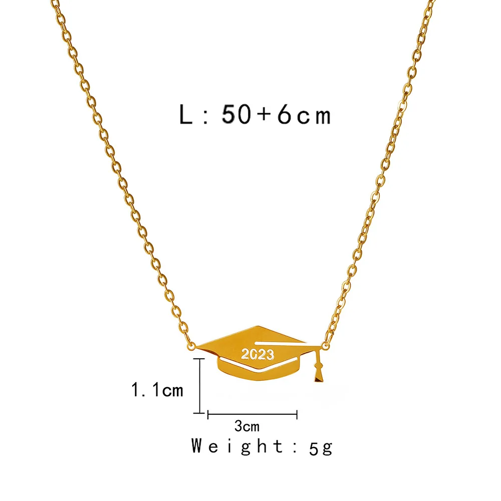 2023 Tarnish free stainless steel gold plated graduation cap college graduation necklace