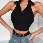 Button Vest Spring Summer New Style Hot Seal Pure Color Whorl Sexy Backless Button Vest Blouses Summer Woman Ladies