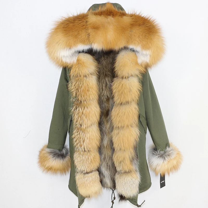 2021 New Real Fur Mink Coat With Warm Thick Fox Fur Collar Whole Skin  Nature Mink Fur Jackets Capped Winter Outwear