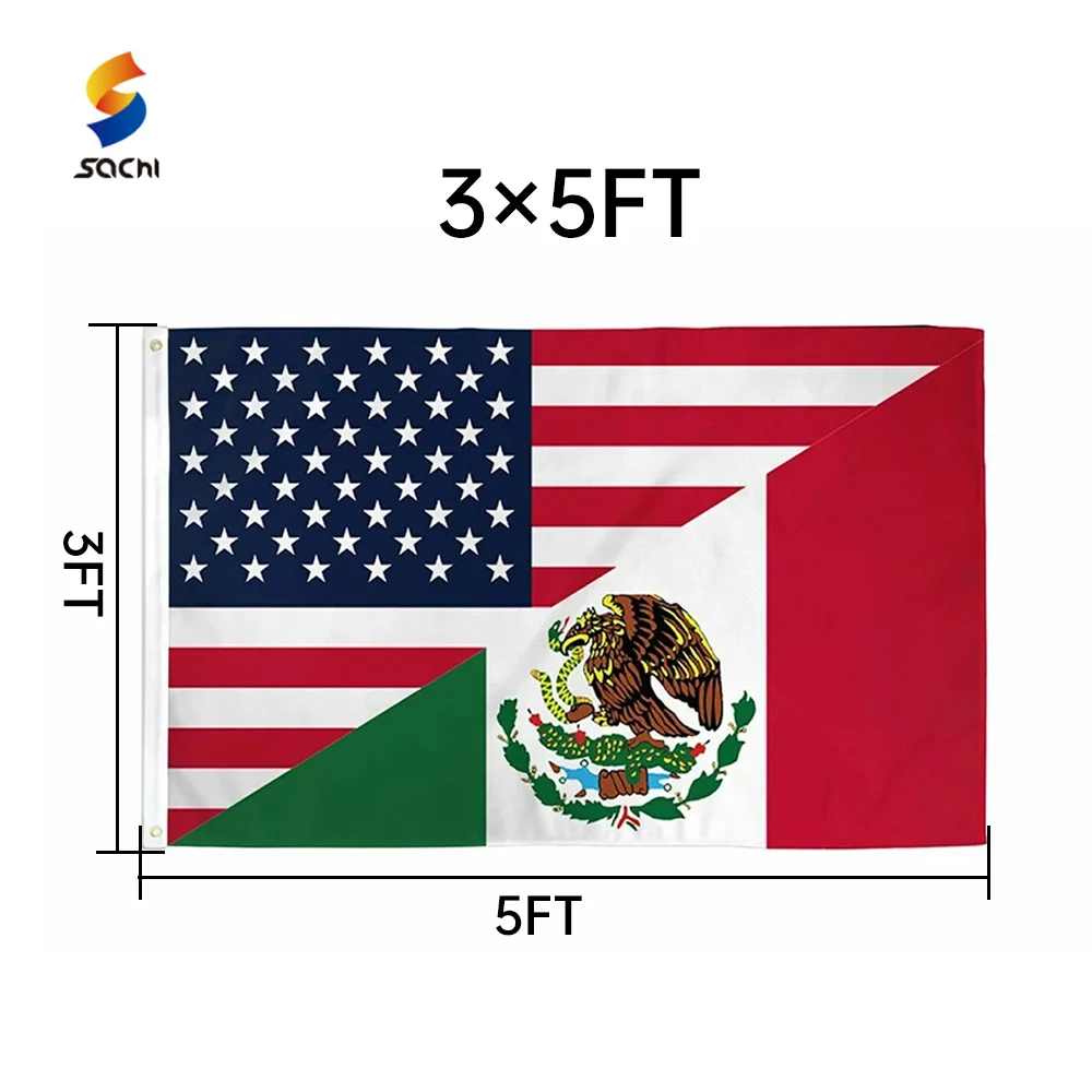 USA Mexique amitié American mexicain Combinaison 3x5 Bannière Drapeau 