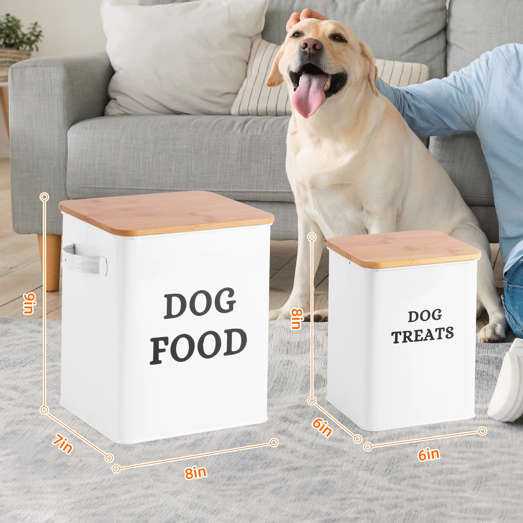 Factory Airtight Pet Food Metal Storage Sets Dog Food and Dog Treat Storage Container Sets With Wooden Lid and Meas
