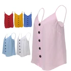 Top Colorful Women Plain V-neck Vest Sleeveless Button Shirt Button Halter Top Summer Spring Casual Blouse