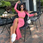 Skirt Long Knitting Cotton Skirt With White Top Sexy Round-neck Long Sleeve Crop Top 2 Piece Set Long Dress