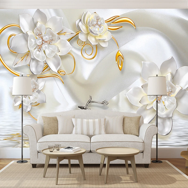 Custom 3d Wall Murals Wallpaper Luxury 3d Relief Deer White Silk Pearl  Jewelry Flower Large Wall Painting Living Room Bedroom - Buy Fabric Backed  Vinyl Wallpaper,Wallpaper European Style,Wallpaper Production Machine  Product on