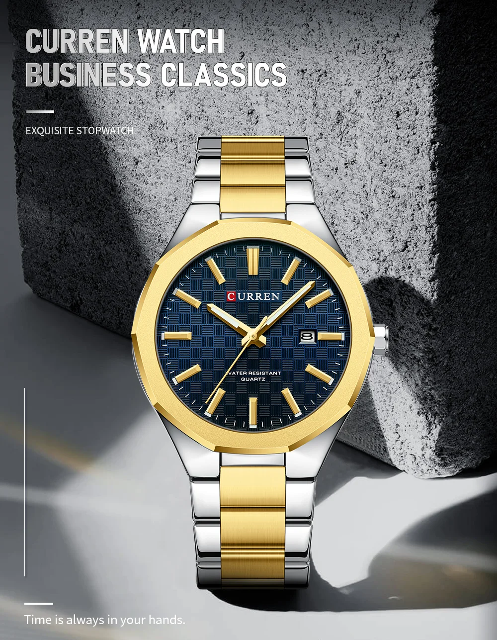 CURREN 8477 Business Luxury Men's Quartz Watch with Luminous Hands Stainless Steel Fashion Clock with Date Waterproof Wristwatch