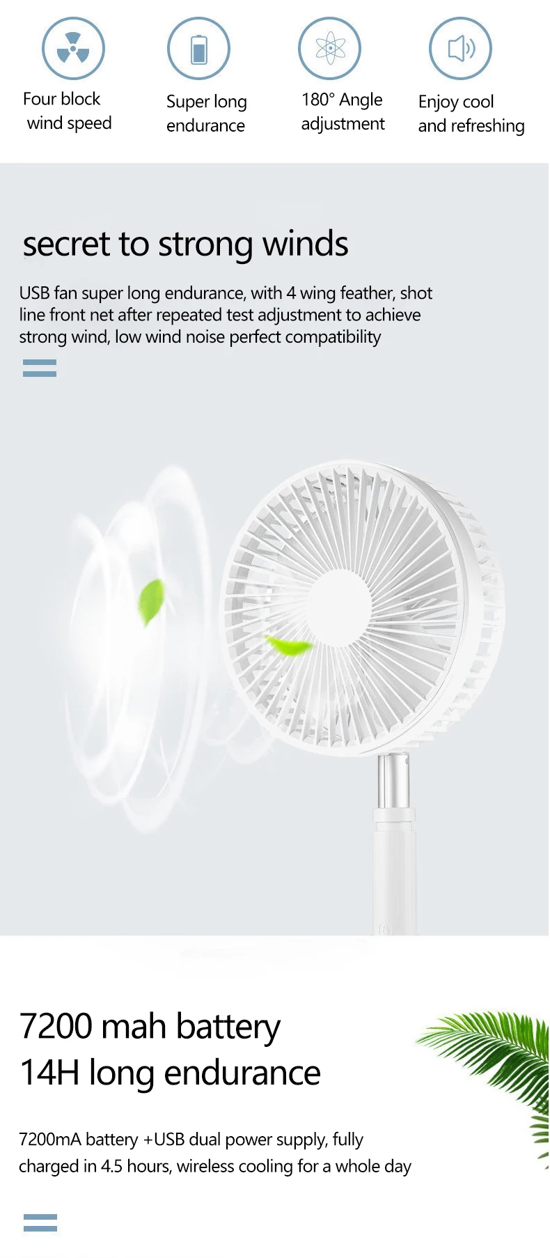 Usb Chargeable Fan, Plastic, 3.7, Battery - detail 4