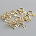 Huggie EH1225 Pave Diamond Huggie Gold Plated Letter Charm Initial Hoop Earring