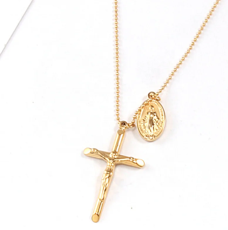 filled jewelry gold cross and coin jewelry necklace for women