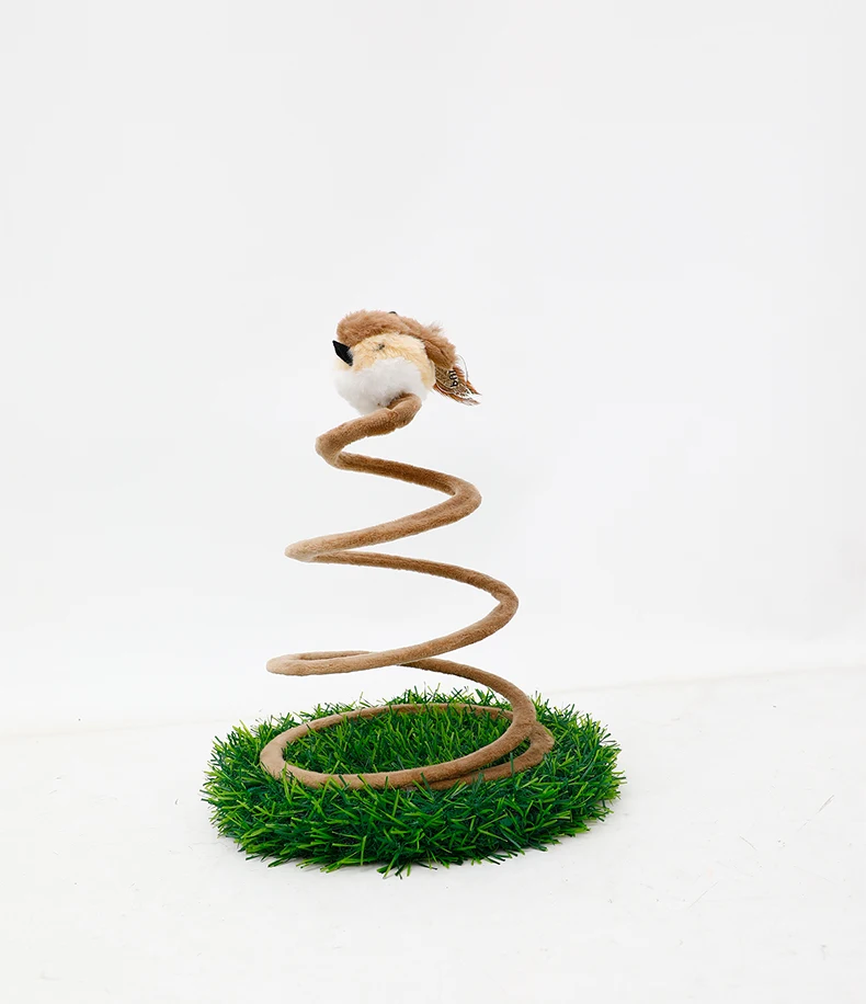 Sparrow Cat Teaser Wand Spring Wire Spiral Coil Cat Toy with Scratch Pad Interactive Self-Play Fun for Cats Dangling Bird Toy supplier