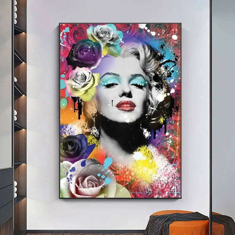 Marilyn Monroe Flowers Pop Art Prints Canvas Painting On The Wall