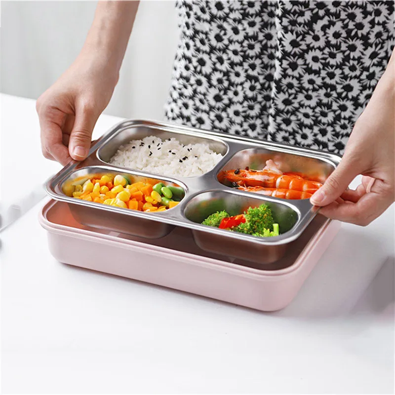 Portable Insulation Lunch Container Large Capacity Compartments Stainless Steel Bento Lunch Box For Kids