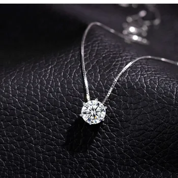 2021 Korean Shinny Jewelry 925 Sterling Silver Plated Crystal Necklace Geometric Cubic Zirconia Round Pendant Necklace For Women