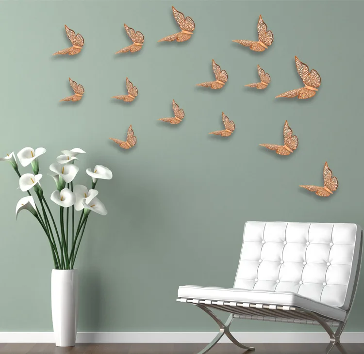 Colorful Paper Butterfly Room Stickers Home Decor 3D Butterfly Wall Decor Gold