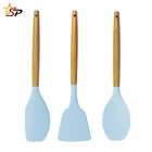 Color Kitchen New Color Sky Blue Nylon Wood Wooden Silicone Cooking Tool Stainless Steel Kitchen Utensils Set