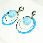 Earrings Earrings BOHEMIA Platinum Plated Double Layer Circle Acrylic Blue Lacquer Line Long Pendant Earrings