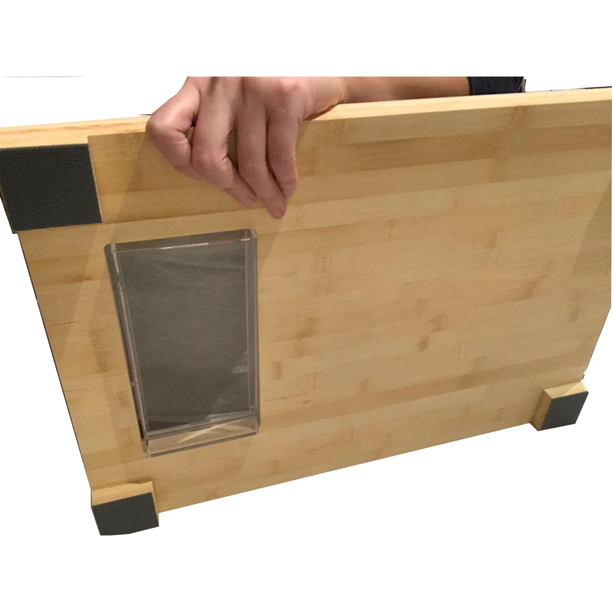 Original Bamboo Cutting Board With Handle For Kitchen, With Built-In Compartments And Juice Grooves Placing a tablet