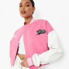 Women's Jacket Women Women Custom Logo Women's Crop Top Plain Wool Pink Baseball Letterman Jacket For Women