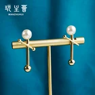 Earrings Wholesale Cheap Dainty Cross Line Design Pearl Golden Earrings