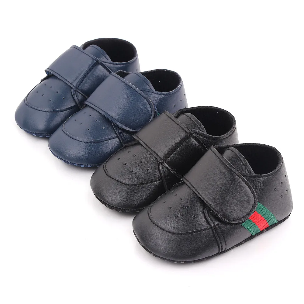 British Style Pure Color PU Leather Mesh Breathable Baby Boys Soft Soled Toddler Shoes manufacture