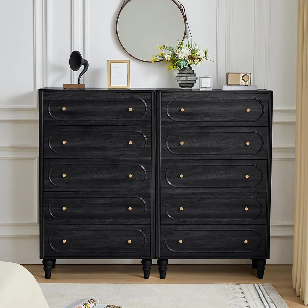 product mid century modern 5 drawer fluted dresser large wood storage organizer for bedroom living room-6