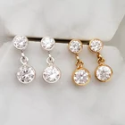 Diamond Gemnel Fashion Women 925 Silver Gold Duo Double Diamond Drop Earrings