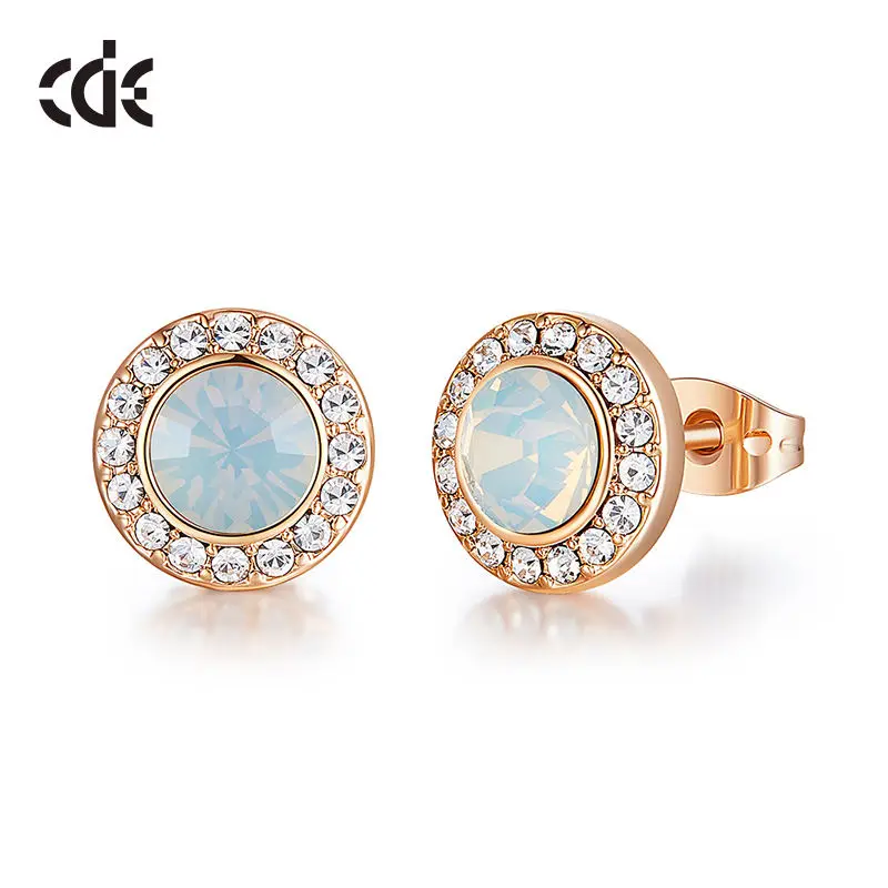 CDE E1407 Fashion Jewelry Copper Alloy Rhodium Plated Women Earring Wholesale Round Cut Crystal Stud Earrings