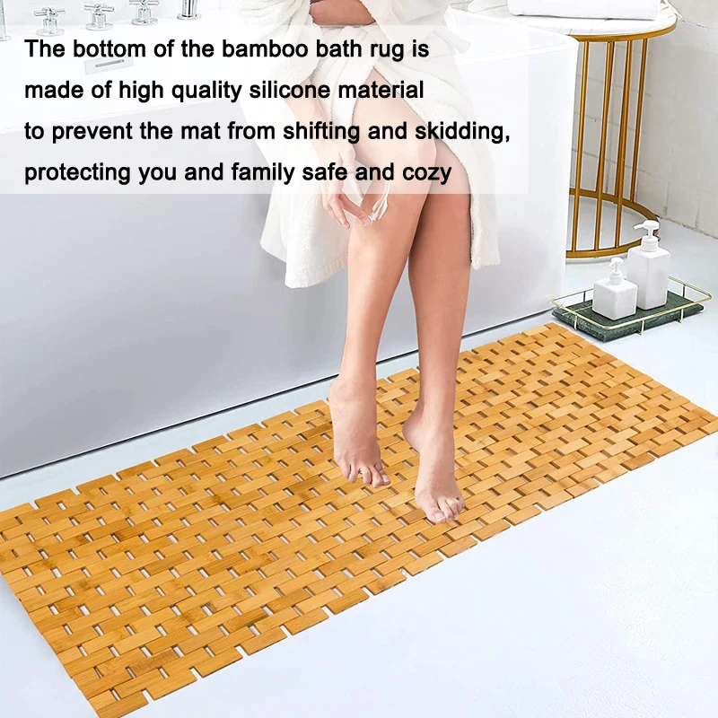 SOPEWOD Bamboo Shower Mat Bathroom Floor Anti Slip Bath Mats Rectangular shape Bamboo Shower Mat