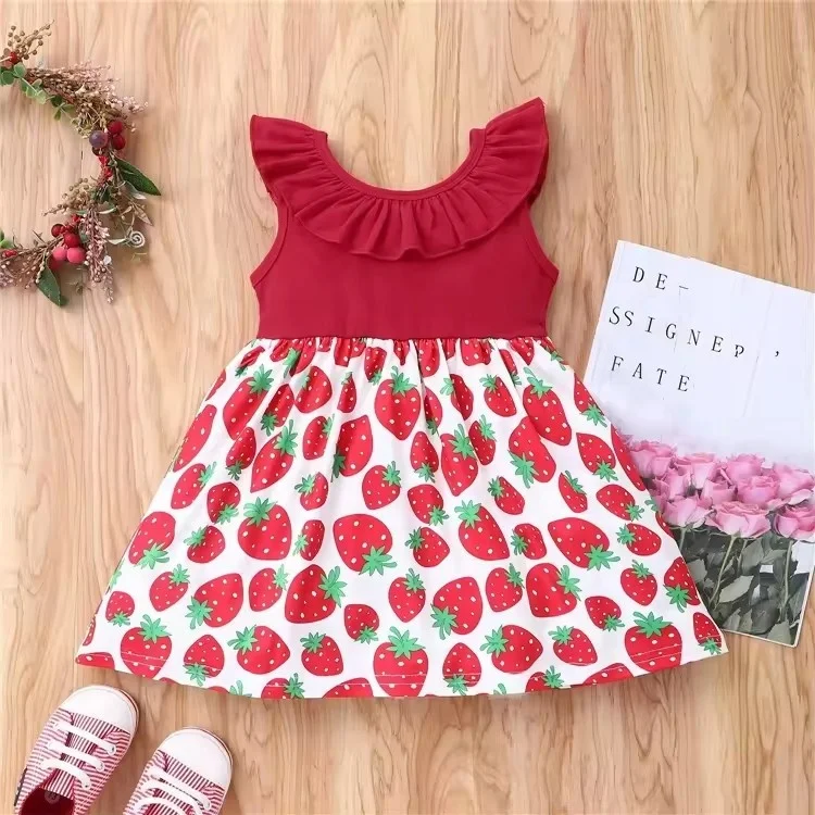 Summer Baby Girls New Design Linen Organic Cotton Summer Ruffle Shoulder Baby Girl Dresses