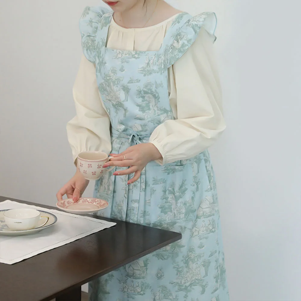 Retro French Style Thick Cotton Simple Sleeveless Flowers Leaves Grass Household Kitchen Hand Towel Overclothes Apron