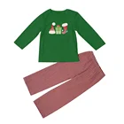 Red Boy Christmas Children Clothing Wholesale Green Shirt And Thin Red Stripe Trio Embroidery Boy Holiday Outfit