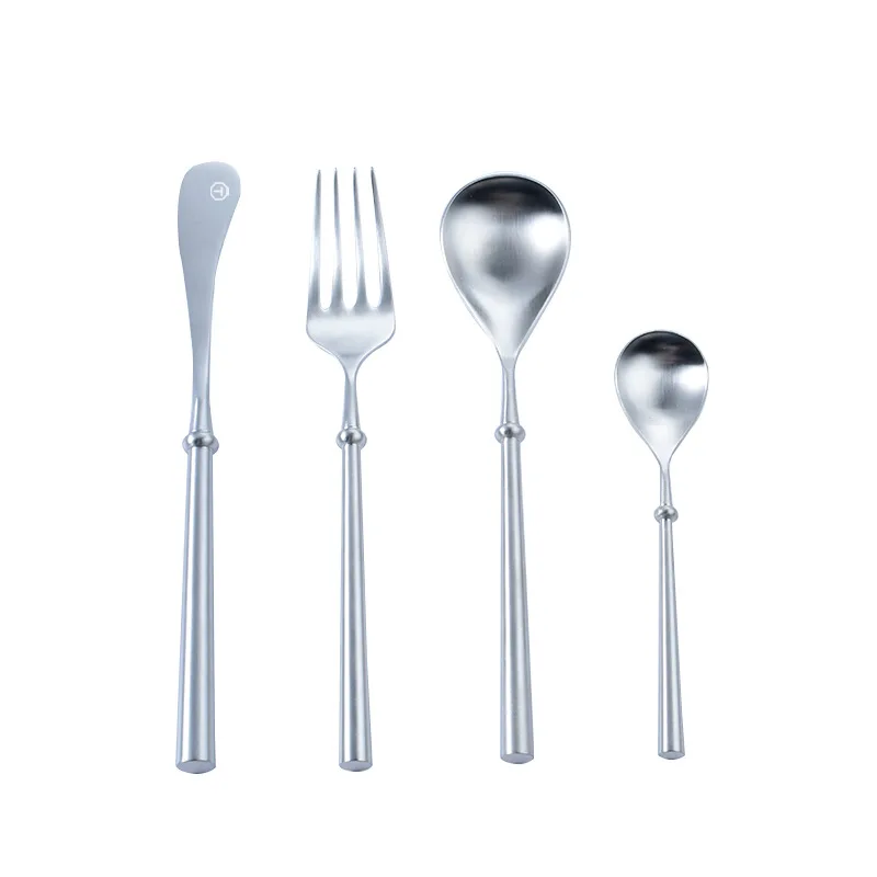 Europe Thicken round handle Household 304 Stainless Steel Knife Fork Spoon Cutlery Set Juego De Cubiertos Metal kitchen Utensil