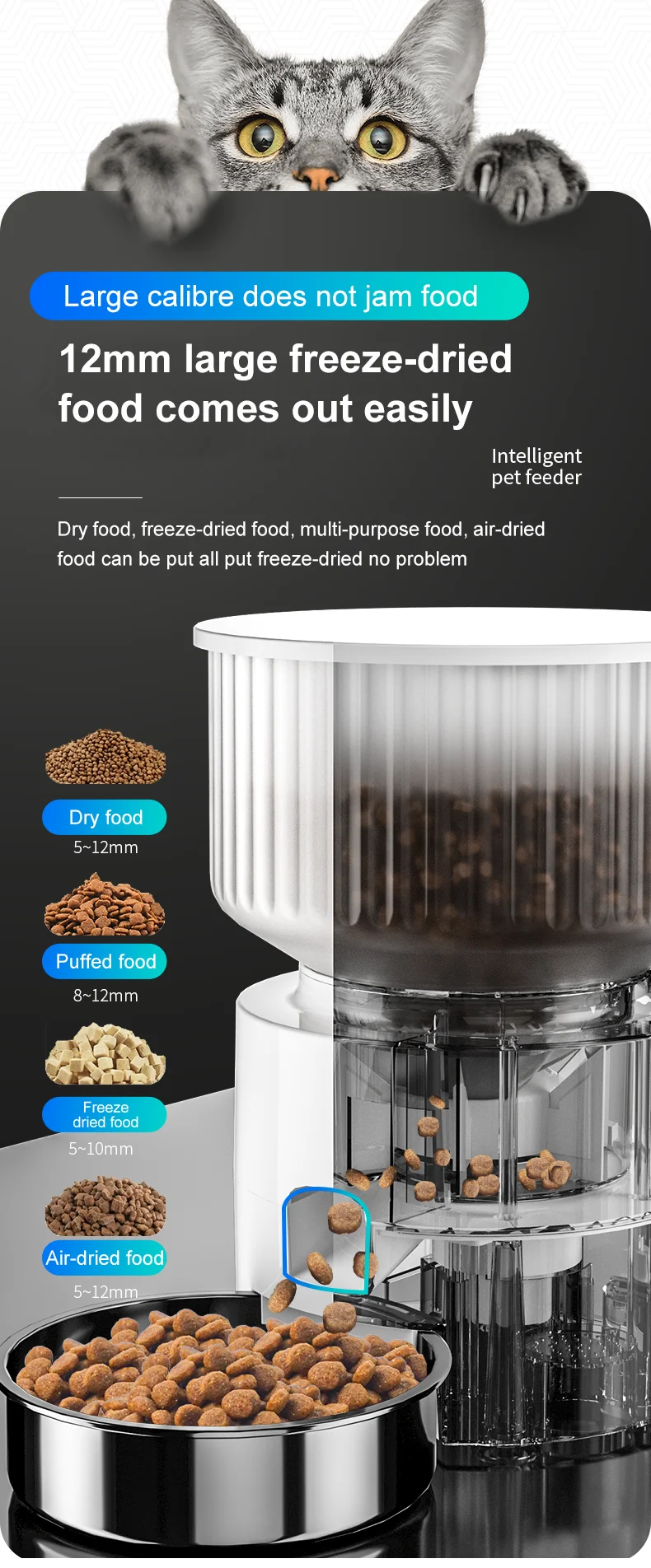 Pet 3l Smart Cat Feeder Wifi Mobile Phone App Remote Control Dog Food Dispenser Microchip