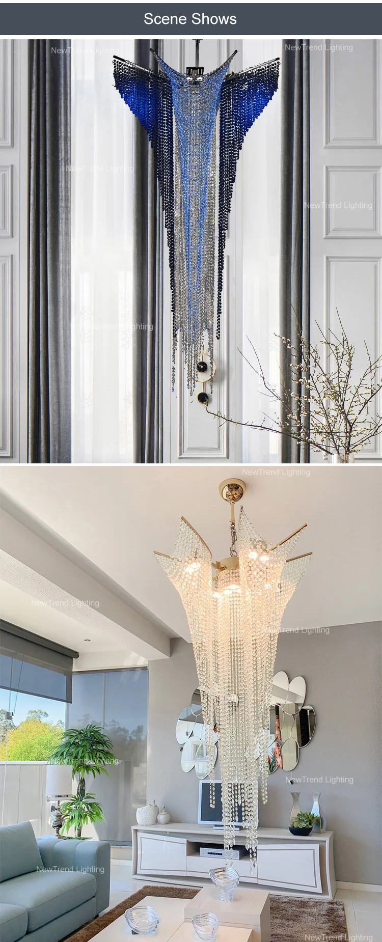 CPL-291 Luxury Style Indoor Decoration Hanging Light Hotel Lobby Hall Villa Staircase Crystal Bead Chain LED Chandelier details
