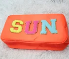Cosmetic Bag Makeup Glitter Bag Large Nylon Pouch Toiletry Cosmetic Pouch Makeup Bag With Glitter Varsity Letter