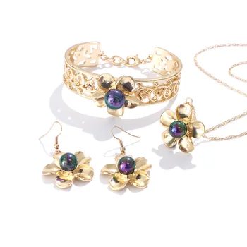 Komi Hawaiian Jewelry Sets Polynesian Samoa Pearl Frangipani Necklaces Earrings Bangles Set Gold Plated bridal jewelry set