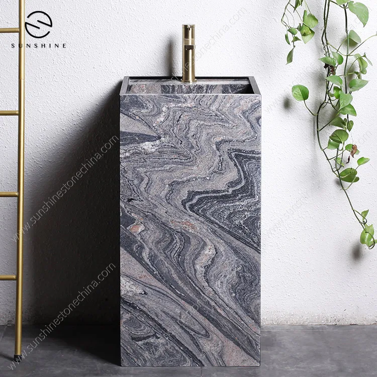 Factory Direct Good Price Square Marble Pedestal Washbasin Luxury Free Standing Sinks
