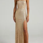 Dress Evening Dresses Maxi Dress In Gold Sequin Wholesale Evening Dresses