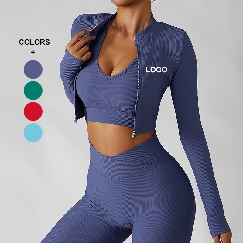 RTS High Elastic Comfortable Workout Jackets Women Quick Dry Breathable Gym Jackets Front Zipper Slim Body Fitness Yoga Jackets